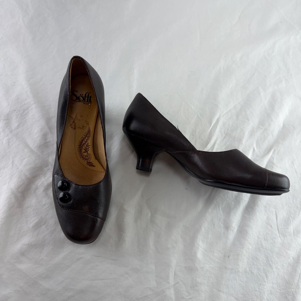 Sofft Brown Leather Kitten Heels Womens 7M Retro Granny Librarian